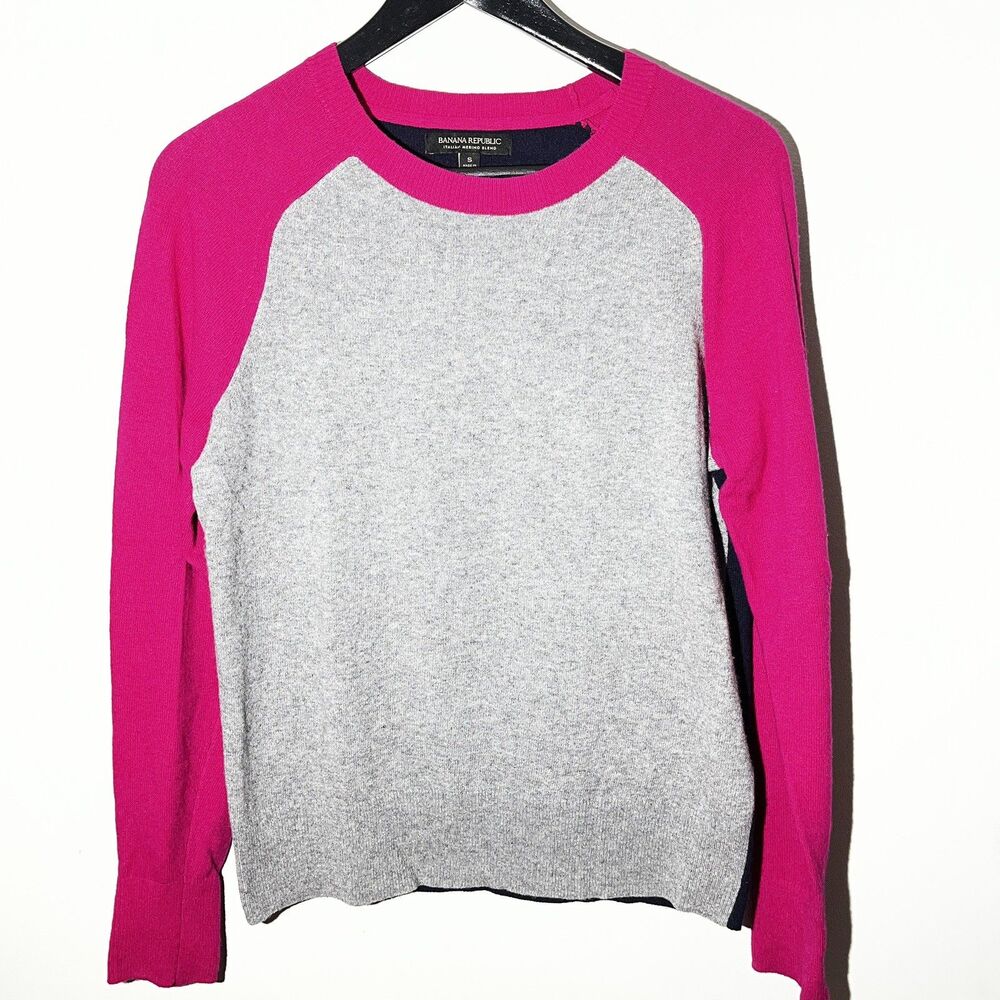 Banana Republic Merino Wool Sweater Womens S Pink Crew Neck Lightweight